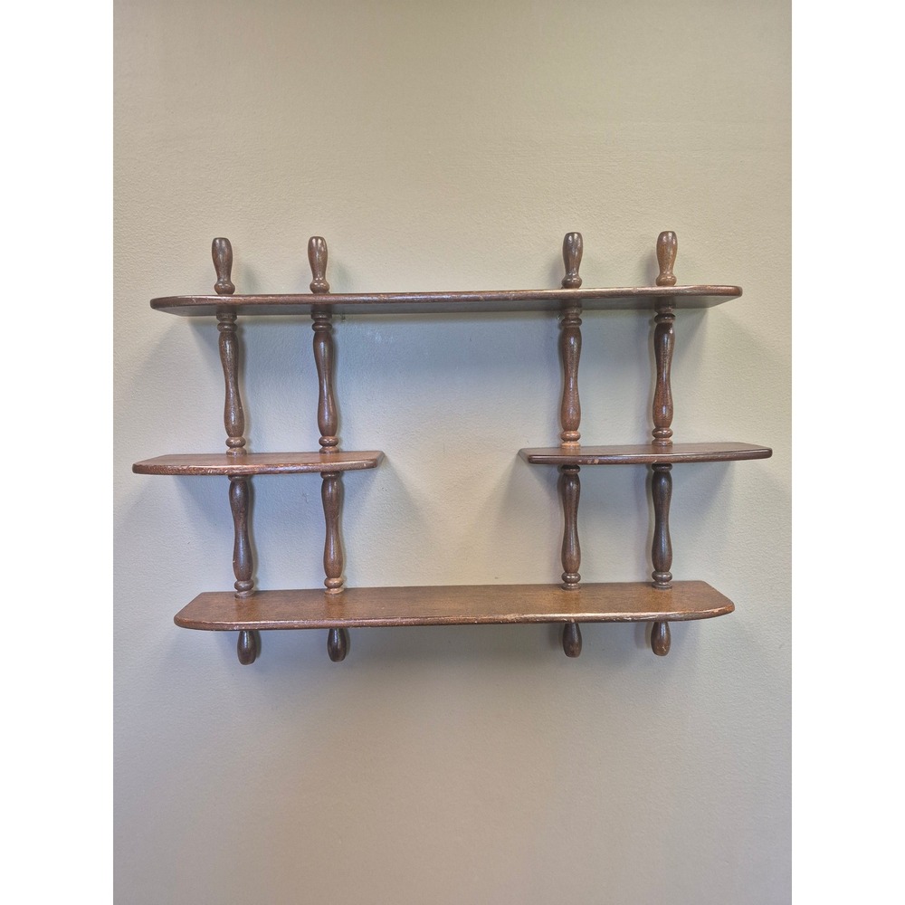 Vintage Wood Wall Shelf 23" Spice Rack Turned Spindle Edwardian Style Display